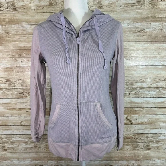 Carhartt- Lavender Waffle Fabric Zip Up Hooded Lightweight Sweatshirt- XS 0-2 - Picture 1 of 7
